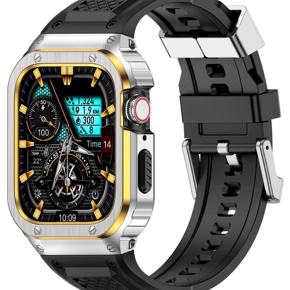 Stainless Steel Protective Case + Rubber Band for Apple Watch 42mm Series 10/11)